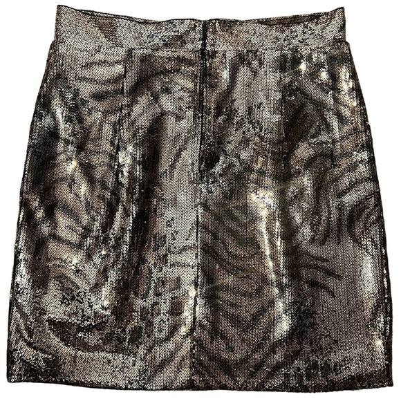 Zara Sequin Mini Skirt Metallic Two Tone Womens Size Medium Gold Black NWOT - Picture 2 of 6
